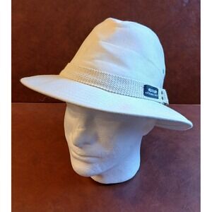 Panama Jack White Canvas Safari Fedora Hat Large Made in USA D-Ring Vented Brim